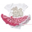 Easter White Baby Bodysuit Hot Pink White Chevron Pettiskirt & Sparkle Rhinestone Grey Rabbit Print JS4387